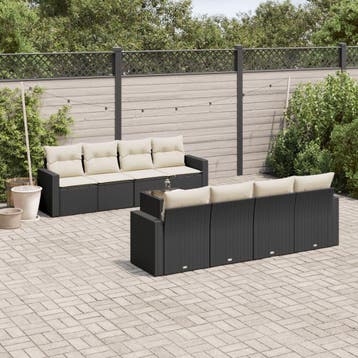 vidaXL 9-delige Loungeset met kussens poly rattan zwart, Verzenden, Nieuw, Loungeset