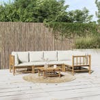 vidaXL 6-delige Loungeset met kussens bamboe crèmewit, Verzenden, Loungeset