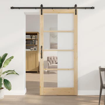 vidaXL Schuifdeur ORKDAL Natuurlijk en zwart 93 x 211 cm, Doe-het-zelf en Bouw, Deuren en Vliegenramen, Verzenden, Nieuw