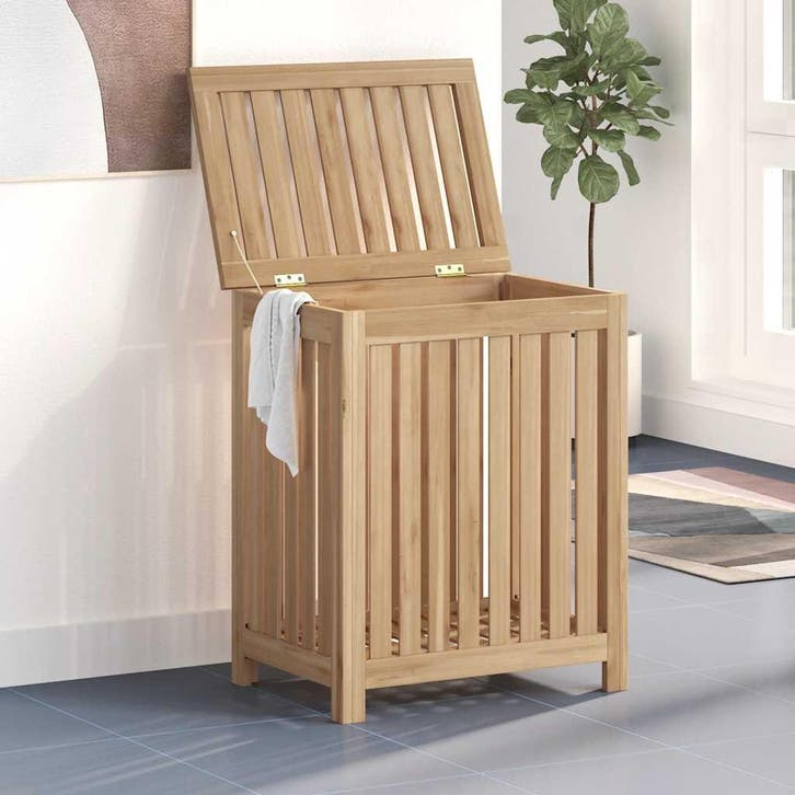 vidaXL Wasmand 50x35x60 cm massief teakhout, Maison & Meubles, Accessoires pour la Maison | Autre, Envoi