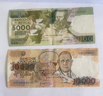 Portugal. - 5000 and 10.000 Escudos - 1987/1989 - Pick 183a,, Timbres & Monnaies, Billets de banque | Europe | Billets non-euro