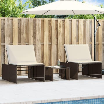 vidaXL Ligstoelen 2 st met tafel bruin poly rattan, Verzenden