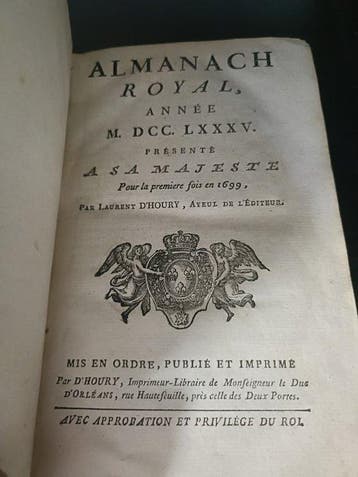 Laurent dHoury - Almanach Royal 1785 - Très rare reliure