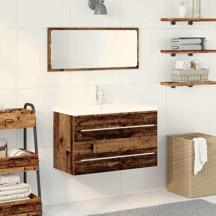 vidaXL Wastafel kabinet voor de badkamer Oud Hout 80 x 38,5, Maison & Meubles, Tables | Coiffeuses, Envoi