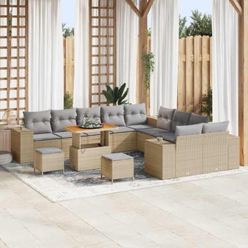 vidaXL Tuinbank Set 13 st Beige en Lichtgrijs poly rattan, Verzenden, Nieuw