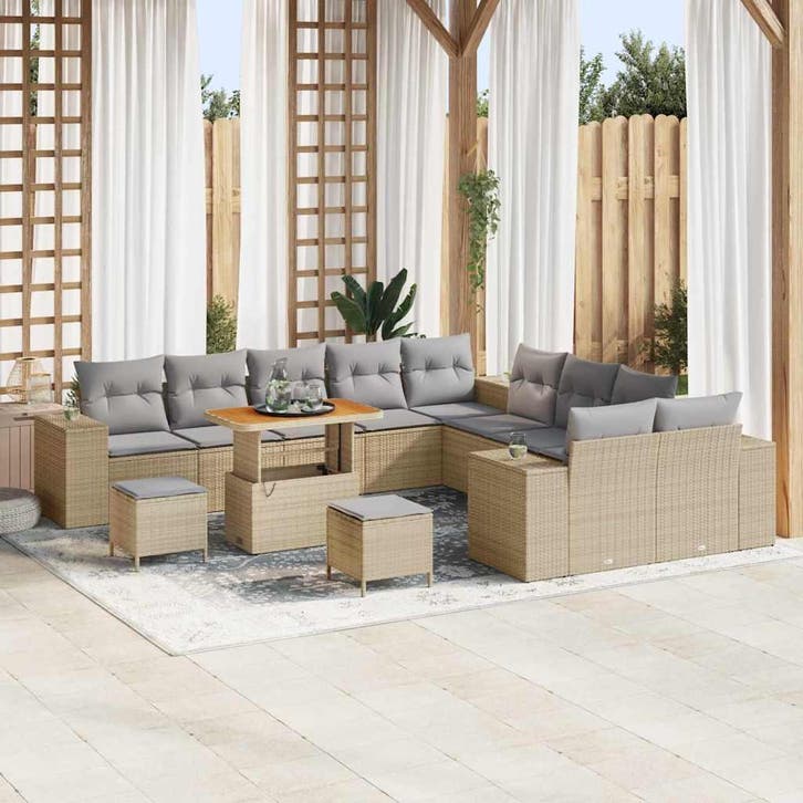 vidaXL Tuinbank Set 13 st Beige en Lichtgrijs poly rattan, Tuin en Terras, Tuinsets en Loungesets, Nieuw, Verzenden