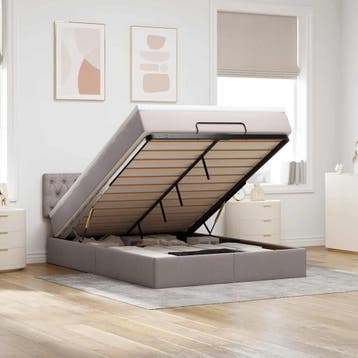 vidaXL Bed met matras 140x200 cm stof taupe, Verzenden, Nieuw