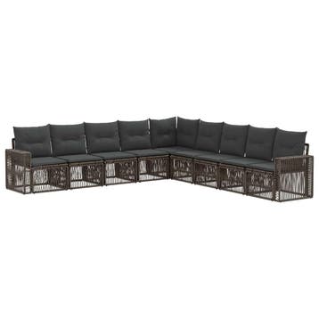 vidaXL Tuinbank Set 9 pcs Grijs en Donkergrijs poly rattan, Verzenden, Nieuw