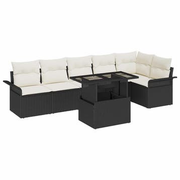 vidaXL Tuinbank Set met kussen met opslag 7 pcs Zwart Poly, Verzenden, Nieuw