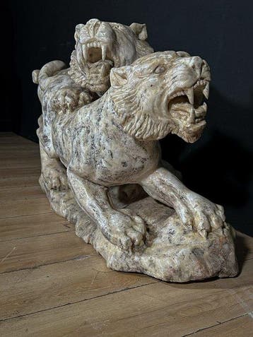 sculptuur, Tigri - lunghezza 125 cm - 64 cm - Marmer, Marmo