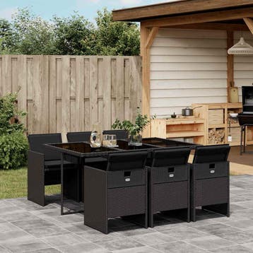 vidaXL 7-delige Tuinset met kussens poly rattan zwart, Verzenden, Nieuw, Tuinset