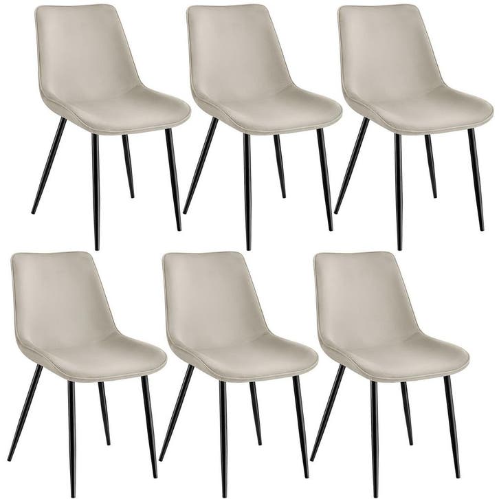 tectake Set stoelen Monroe fluweellook - crème, Set van 6, Huis en Inrichting, Stoelen, Verzenden