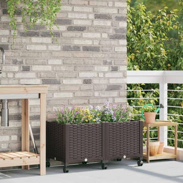 vidaXL Tuin planter met wielen Bruin 80 x 40 x 44 cm PP, Verzenden, Nieuw