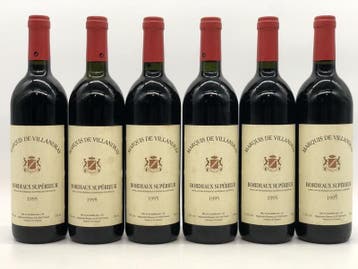 6 x 75cl Marquis de Villandray Bordeaux Sup. 1995 (rood), Ophalen of Verzenden, Rode wijn