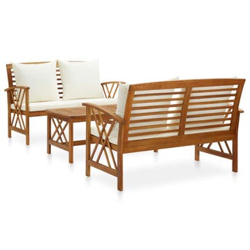 vidaXL 3-delige Loungeset met kussens massief acaciahout, Verzenden, Loungeset