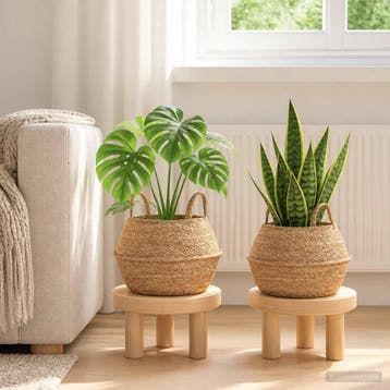 vidaXL Plantenpot met handvatten 2 st Naturel Ø 32 x 32 cm, Tuin en Terras, Verzenden, Nieuw