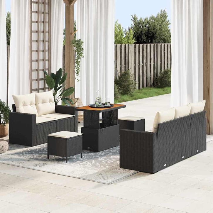 vidaXL Tuinbank Set 8 st 5-Aantal zitplaatsen Zwart en Crème, Tuin en Terras, Tuinsets en Loungesets, Nieuw, Verzenden
