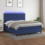 vidaXL Boxspring met matras en LED stof blauw 160x200 cm, Verzenden