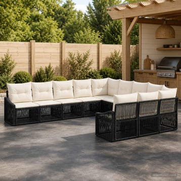 vidaXL Tuinbank Set 11 st Zwart poly rattan, Verzenden, Nieuw
