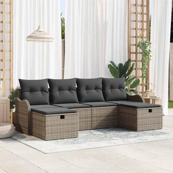 vidaXL Tuinbank Set 6 st Grijs poly rattan, Verzenden, Nieuw