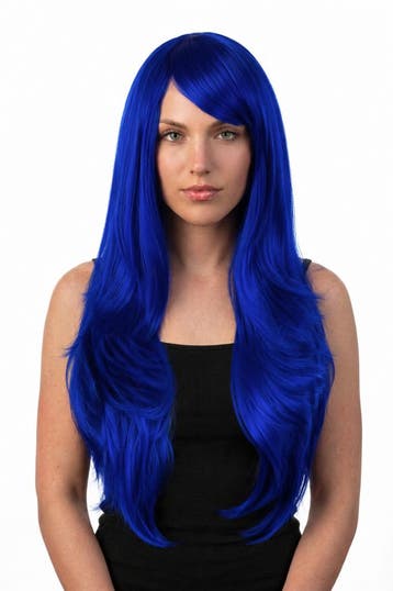KIMU® Luxe Lange Donkerblauwe Pruik Zeemeermin Mermaid Donke, Ophalen of Verzenden, Nieuw