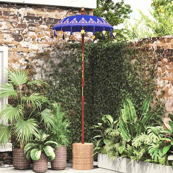 vidaXL Balinese Parasol 125 x 125 x 260 cm Katoen Rond Blauw, Tuin en Terras, Verzenden, Nieuw