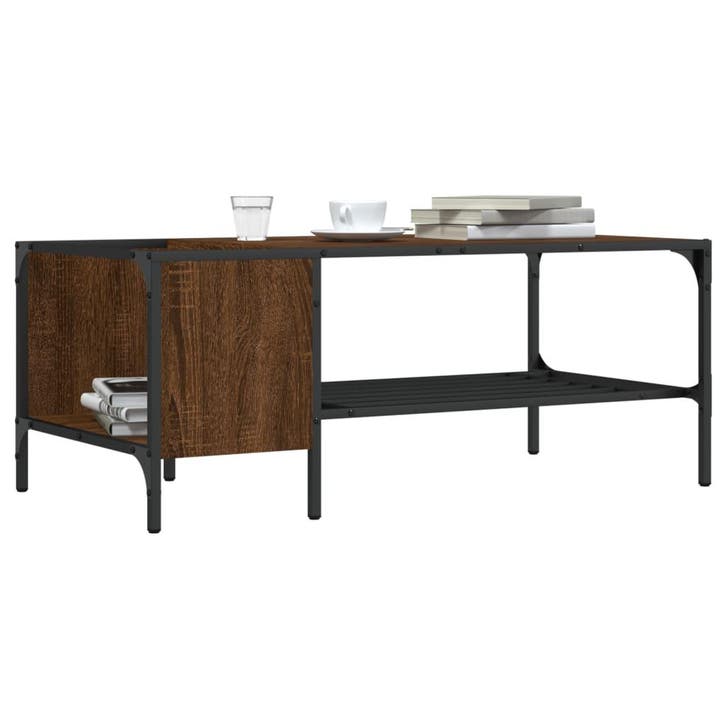 vidaXL Salontafel met rek 100x51x40 cm bewerkt hout bruin, Huis en Inrichting, Tafels | Salontafels, Nieuw, Verzenden