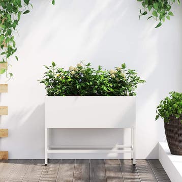 vidaXL Verhoogde Tuin Plantenbak Wit 60 x 26 x 48 cm Staal, Verzenden
