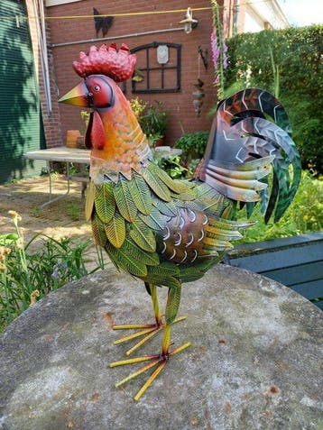 sculptuur, Colorful Proud Rooster - 49 cm - Metaal