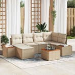 vidaXL Tuinbank Set met kussen 7 pcs Beige en Crème, Verzenden, Nieuw