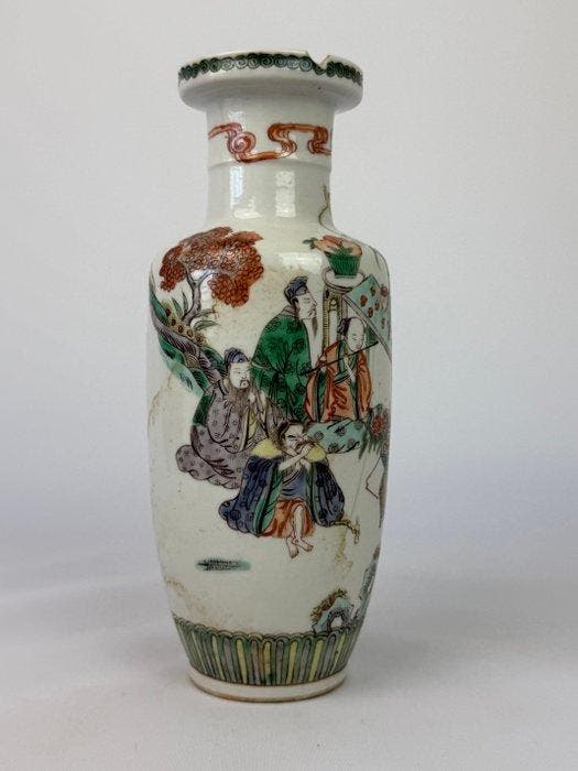 Late Qing Wucai Porseleinen Vaas met Scènes uit het Verhaal, Antiek en Kunst, Antiek | Overige Antiek