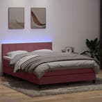 vidaXL Boxspring met matras en LED fluweel roze 160x220 cm, Verzenden, Nieuw