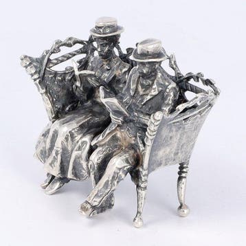Figurine - Lezen op een bankje - Argent 835, Antiek en Kunst