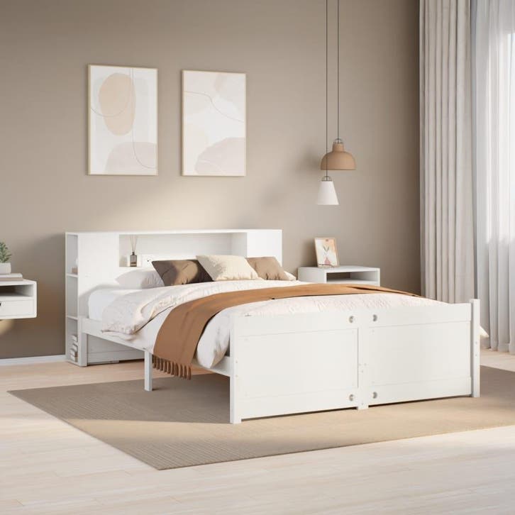 vidaXL Bed met boekenkast zonder matras grenenhout wit, Maison & Meubles, Chambre à coucher | Lits, Envoi