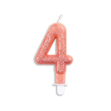 Kaars 4 Jaar Rose Goud Glitter 7cm, Verzenden