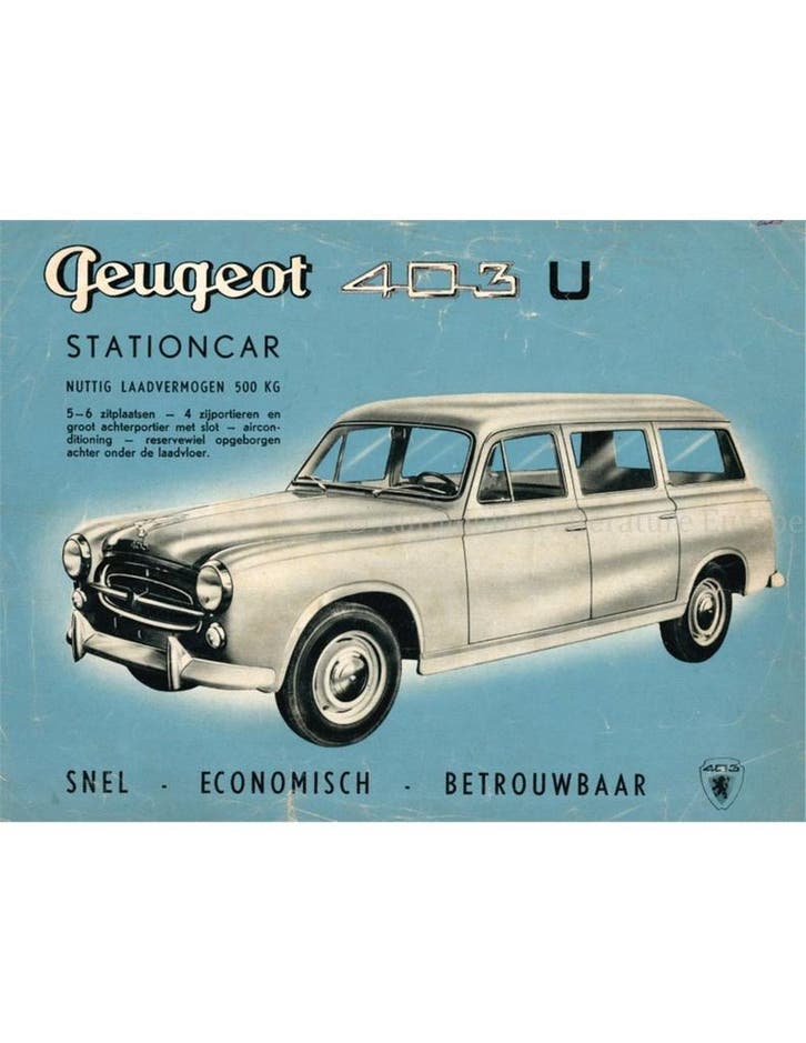 195? PEUGEOT 403 U  BROCHURE NEDERLANDS, Boeken, Auto's | Folders en Tijdschriften, Ophalen of Verzenden