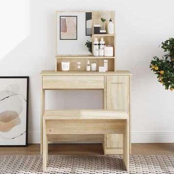 vidaXL Kaptafel met spiegel 86,5x35x136 cm sonoma, Huis en Inrichting, Tafels | Kaptafels, Verzenden, Nieuw