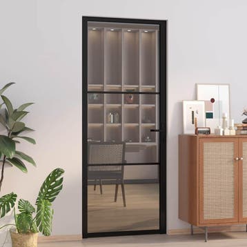 vidaXL Binnendeur 83x201,5 cm ESG-glas en aluminium zwart, Verzenden, Nieuw