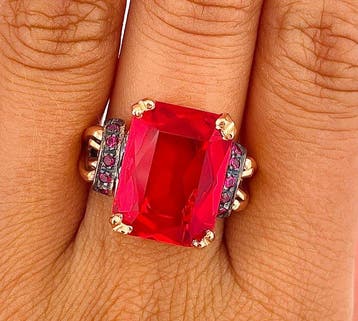 Zonder minimumprijs - Ring - 9 kt. Roségoud, Zilver Robijn -