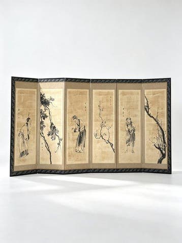 Kamerscherm - Hout, Papier - Japan - Inktfiguur