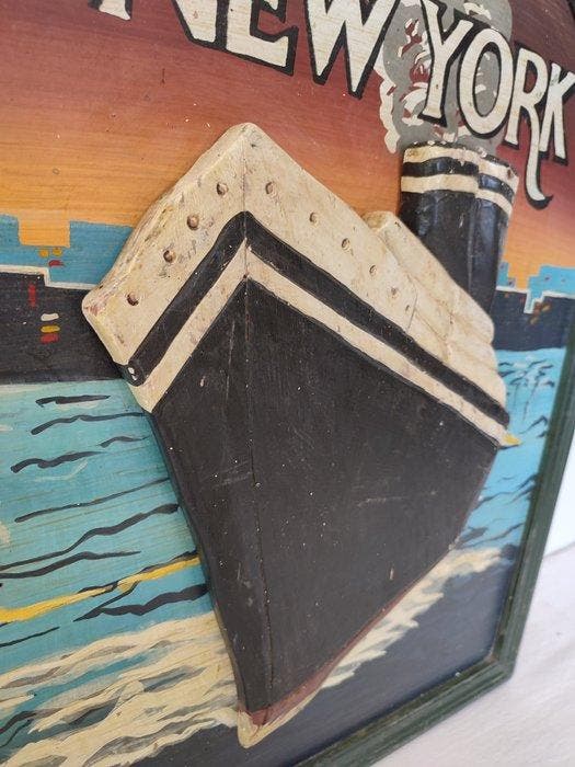 Wanddecoratie - Enseigne murale “NEW YORK” paquebot – décor, Antiek en Kunst, Curiosa en Brocante