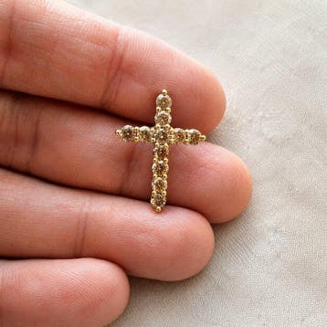 Kruishanger - 14 karaat Geel goud - 1.14ct. tw. Bruin