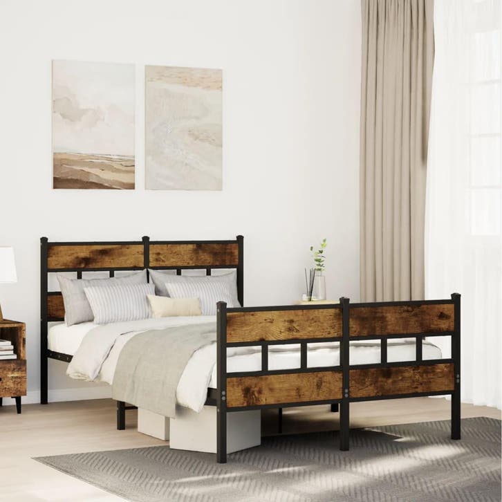 vidaXL Bedframe zonder matras metaal gerookt eikenkleurig, Huis en Inrichting, Slaapkamer | Bedden, Nieuw, Verzenden