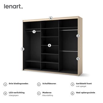 Lenart Schuifdeurkast TREND BEDROOM Met Verlichting & Spiege, Nieuw
