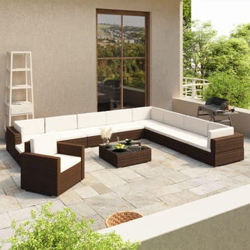 vidaXL 12-delige Loungeset met kussens poly rattan bruin, Verzenden, Nieuw, Loungeset