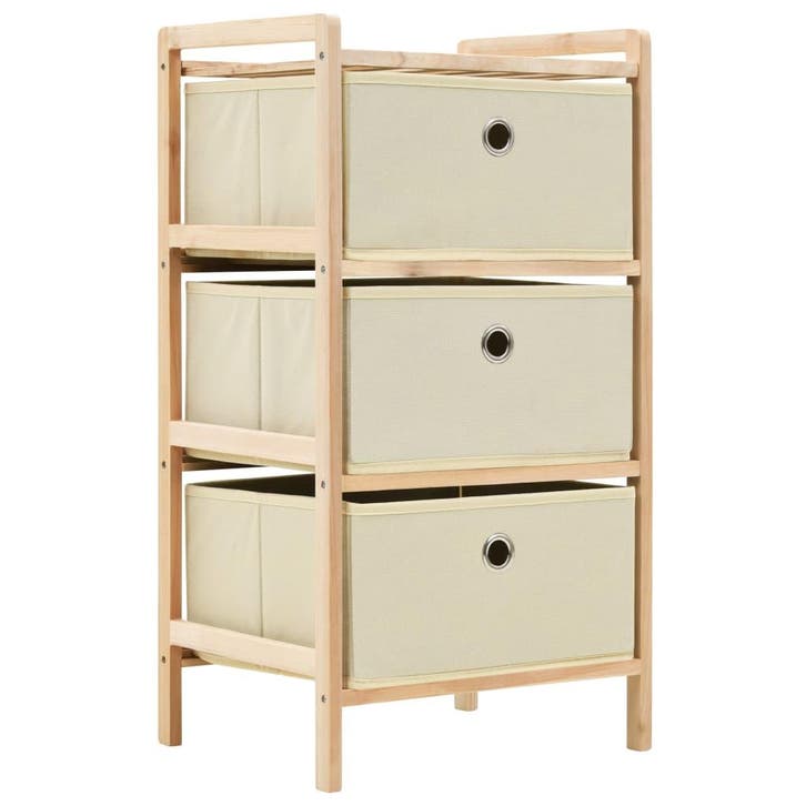 vidaXL Opbergmeubel met 3 stoffen manden cederhout beige, Huis en Inrichting, Kasten | Overige, Nieuw, Verzenden