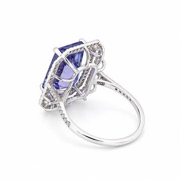 Bague - 14 carats Or blanc - 6.69ct. tw. Tanzanite - Diamant