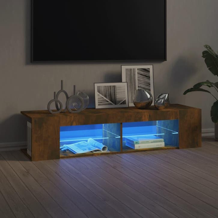 vidaXL Tv-meubel LED-verlichting 135x39x30 cm gerookt, Maison & Meubles, Armoires | Mobilier de télévision, Envoi