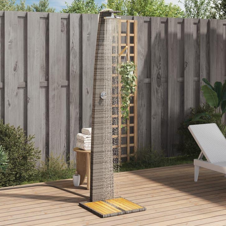 vidaXL Buitendouche 55x60x224 cm poly rattan en acaciahout, Jardin & Terrasse, Piscines, Envoi