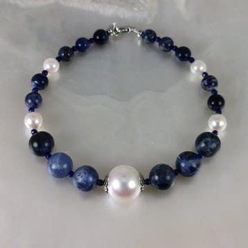 Armband Zilver Parel - Parel - SSP-Akoya 6-11,95 mm Lapis, Nieuw